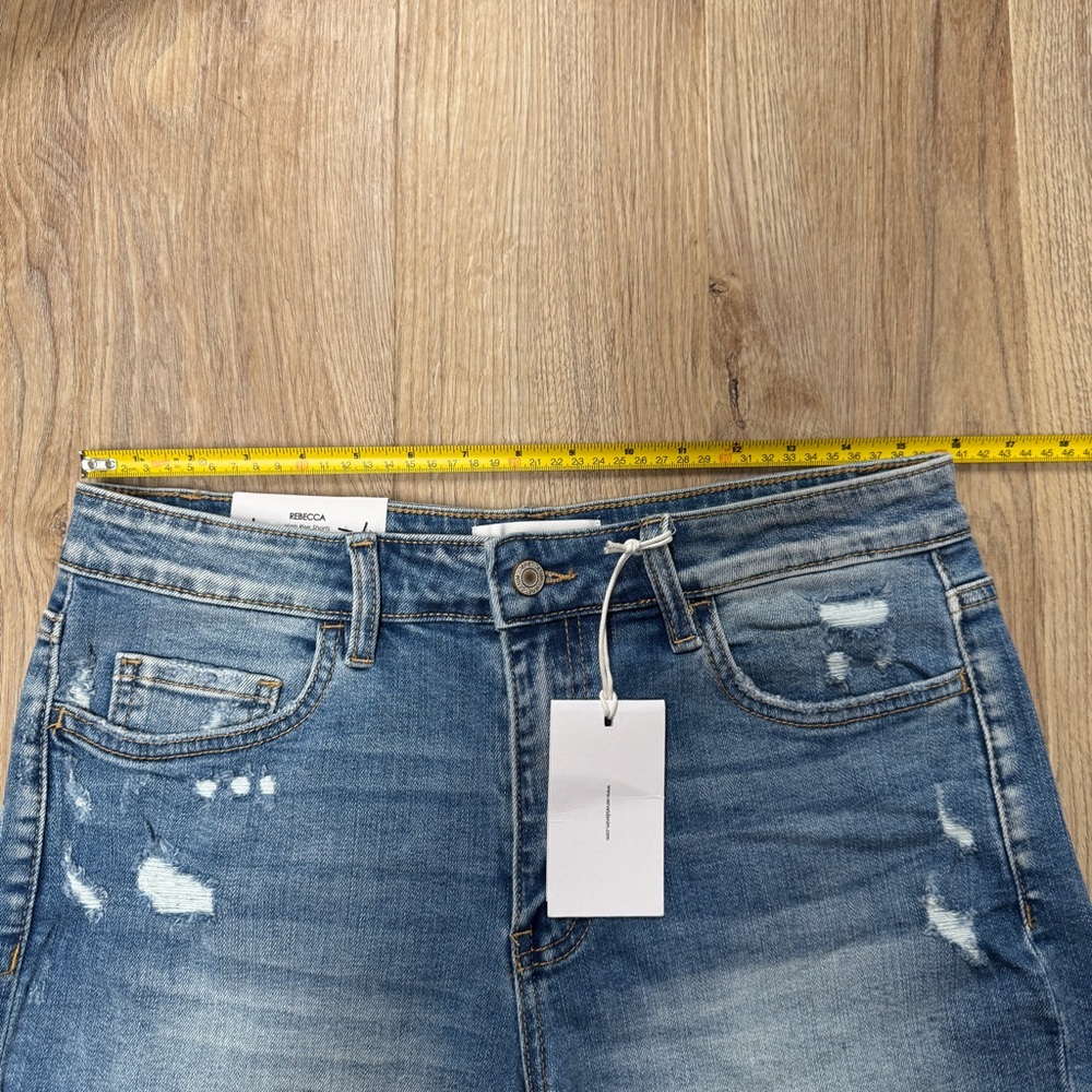 VERVET BY FLYING MONKEY Rebecca Blue Jean Shorts Distressed Frayed Hem High Rise - Picture 16 of 16